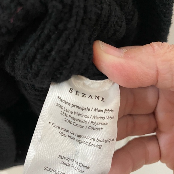 Sezane Black Sweater with Cream Trim - Picture 4 of 5